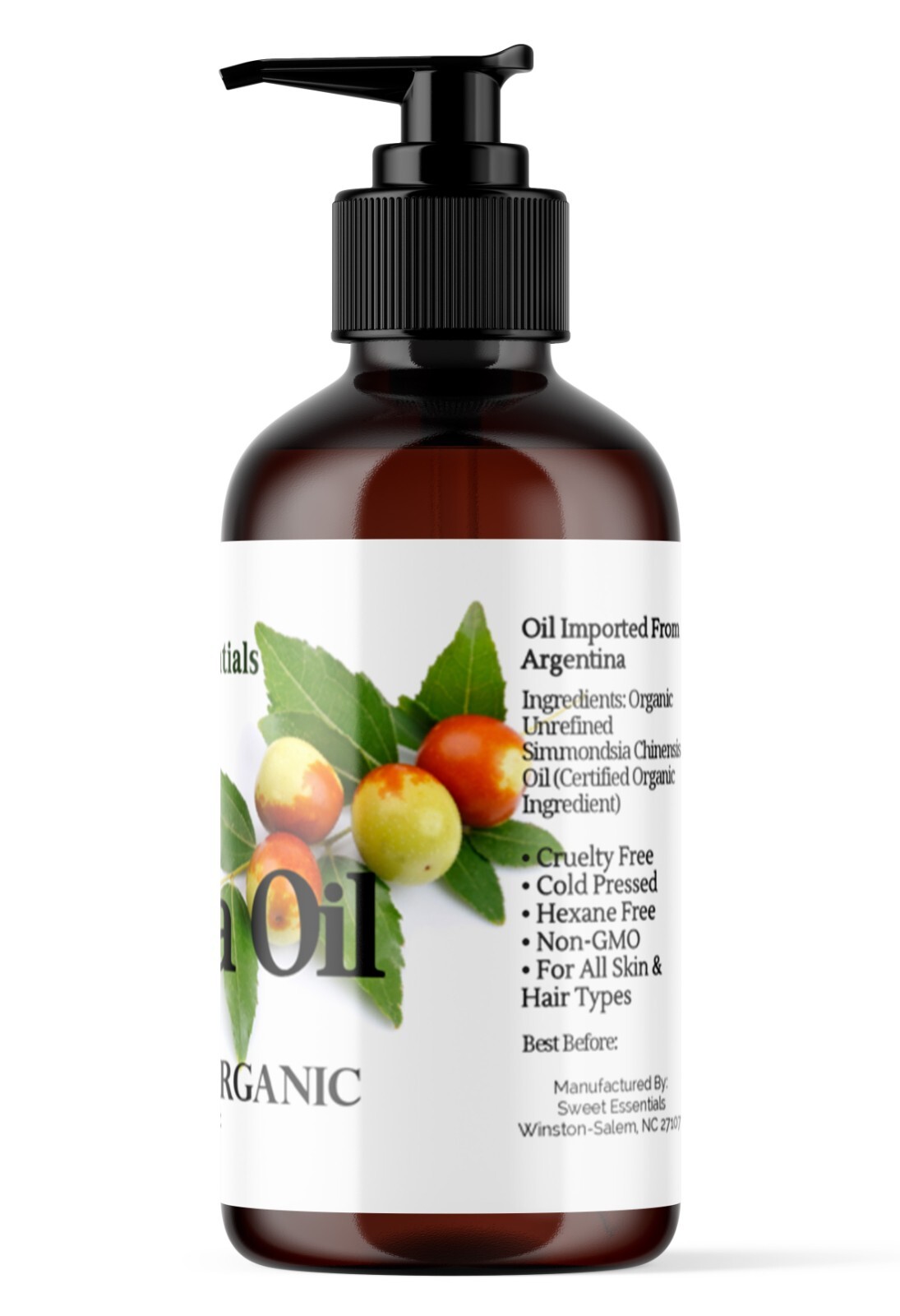 Organic Virgin Jojoba Oil, 8oz Glass / Pump, Imported From Argentina, 100% Pure