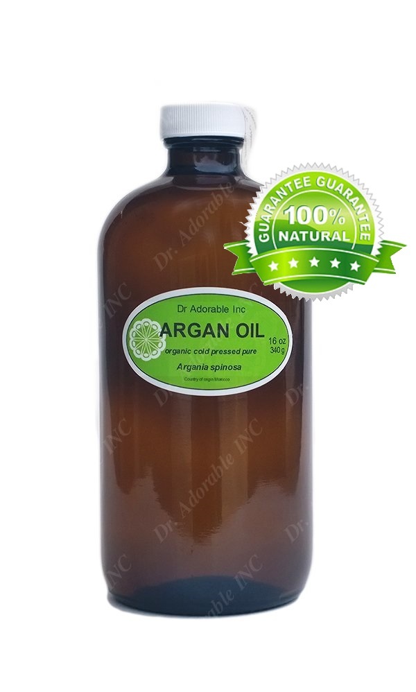 16 oz Glass Bottle Organic Moroccan Argan Oil Pure for Face Hair Body and Nails
