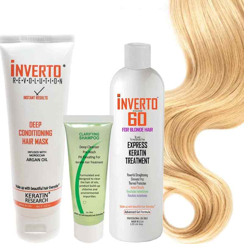 INVERTO 60 for BLONDE Brazilian Keratin Hair Treatment 4oz Set paraben-free