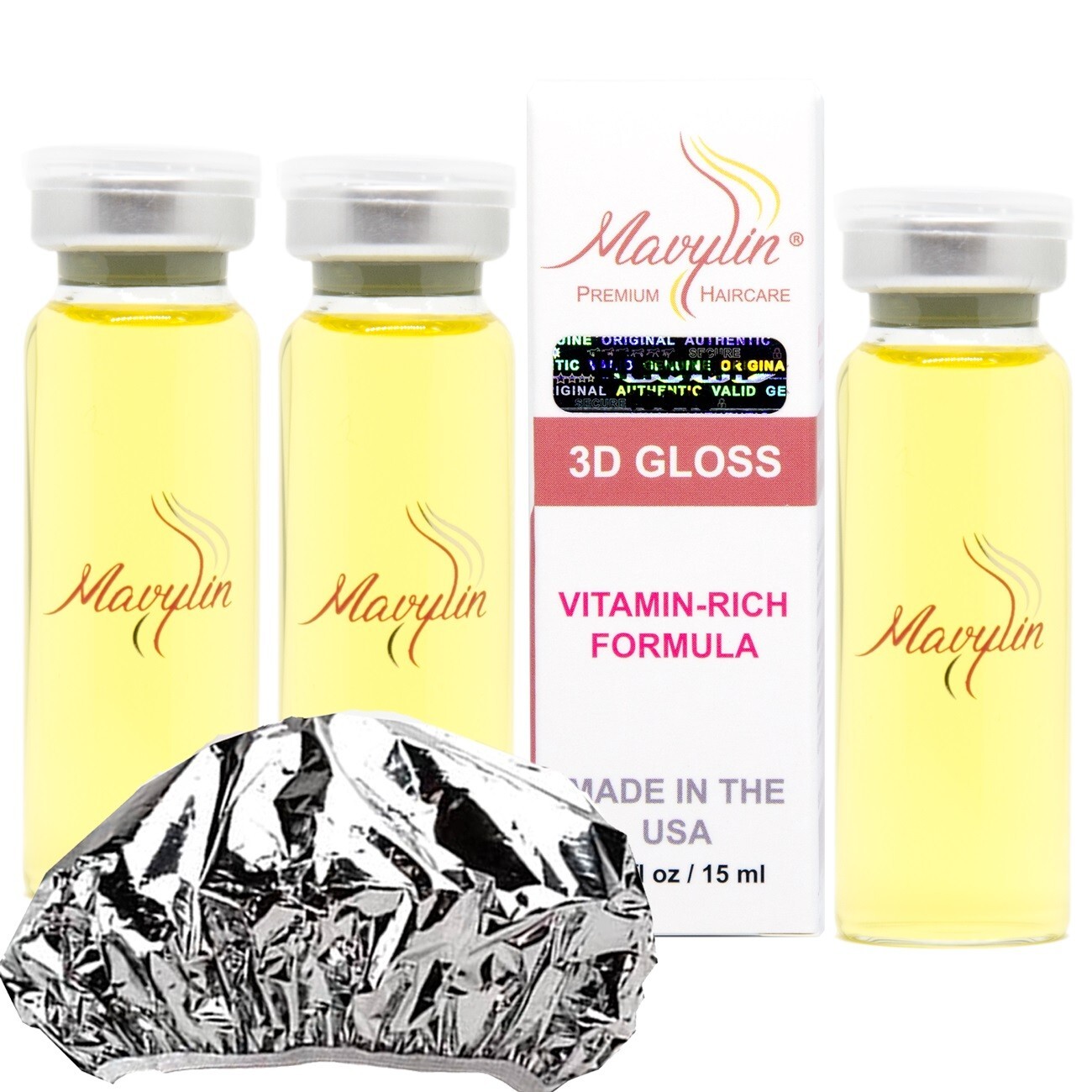 Mavylin 3D GLOSS Ampoules Hair Repair Treatment for Dry or Damaged Hair 3 VIALS