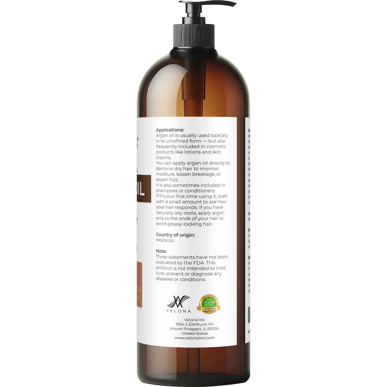Velona Argan Oil – 32 oz | 100% Pure & Natural | Morocco Unrefined Cold Pressed