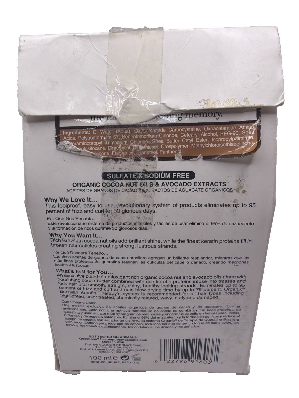 ORGANIX Brazilian Keratin Therapy 30 Day Smoothing Treatment OPEN BOX