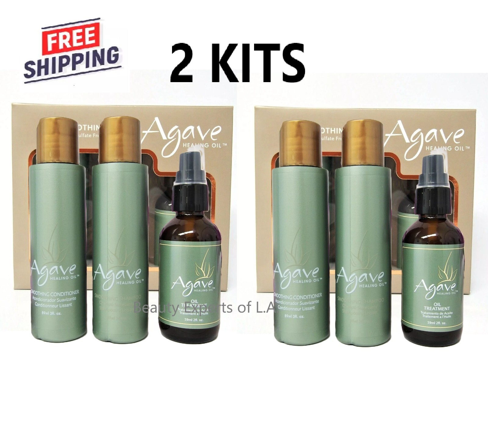 2 KITS Agave Healing Oil Smoothing Trio (shampoo, conditioner & Oil Treatment)