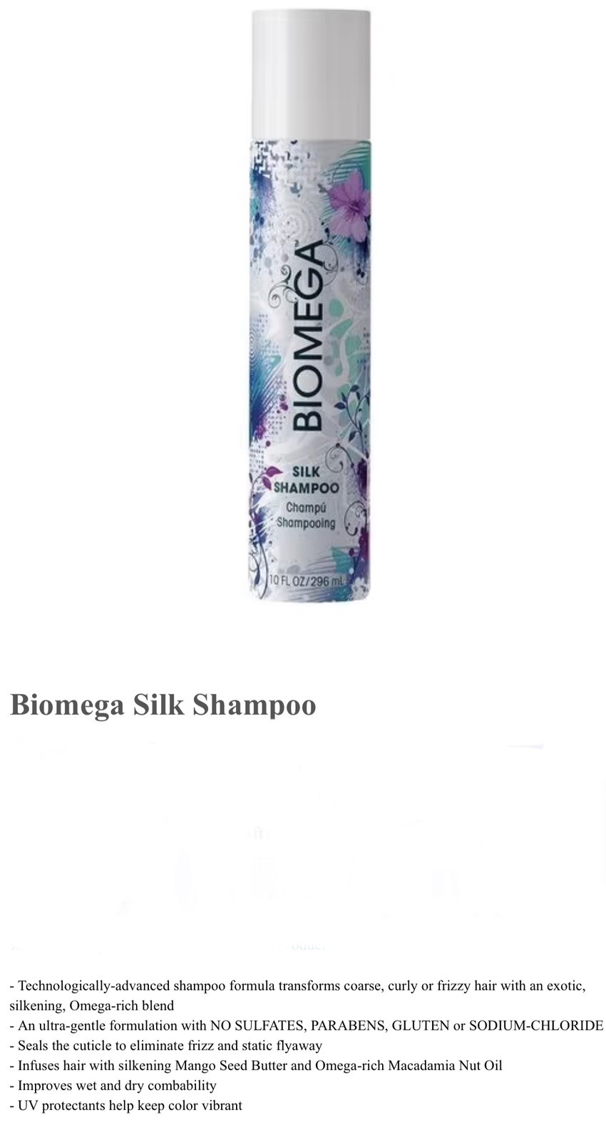 Aquage Biomega Silk Shampoo 10 Oz For Curly Hair Course Or Frizz Control UV Prot
