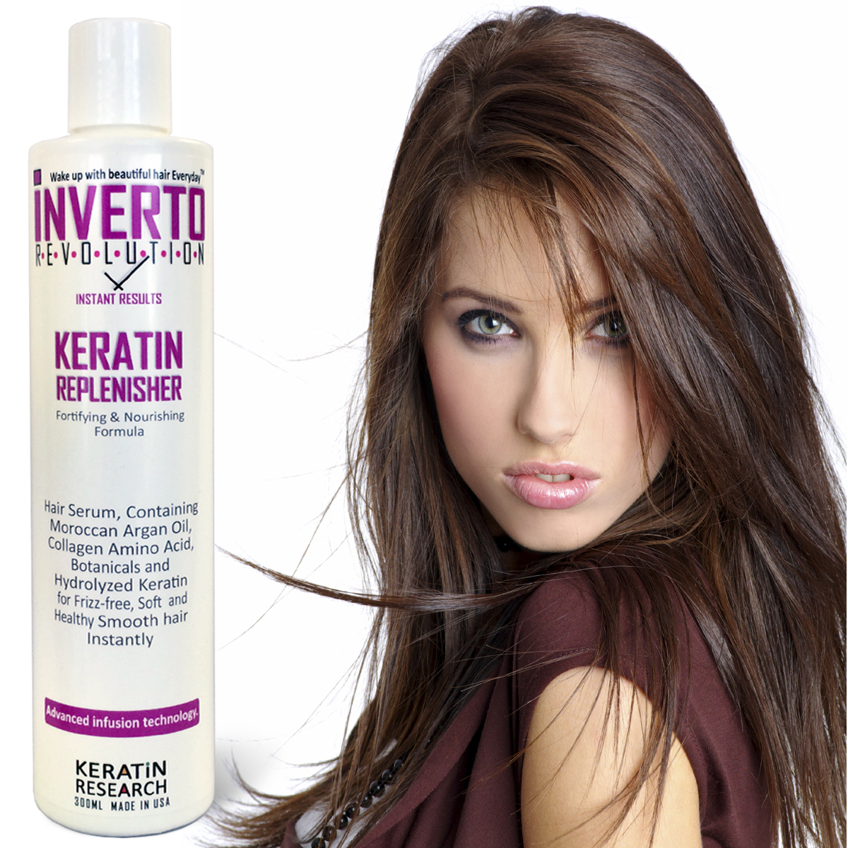 Inverto Keratin Hair Replenisher Serum smooths hair no frizz repairs hair USA