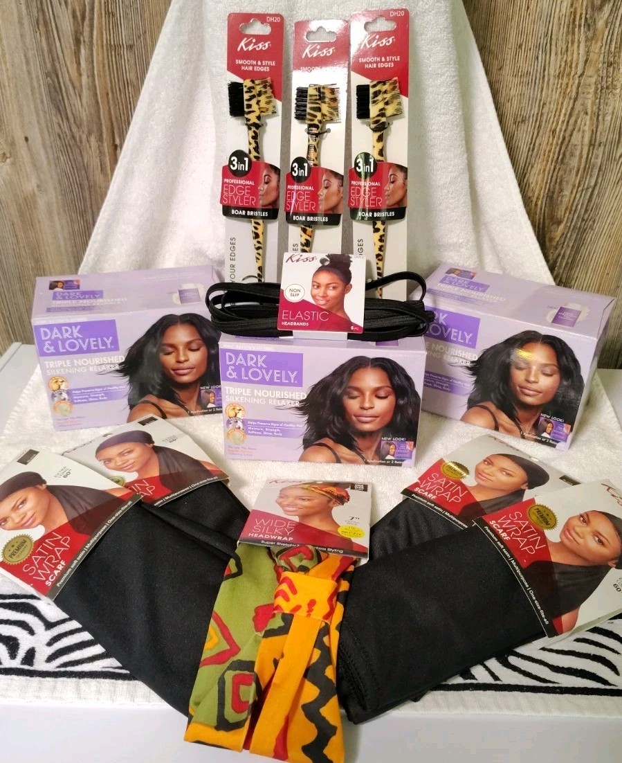 3x Dark and Lovely Triple Nourished Silkening Hair Relaxer +Kiss Accessories Lot
