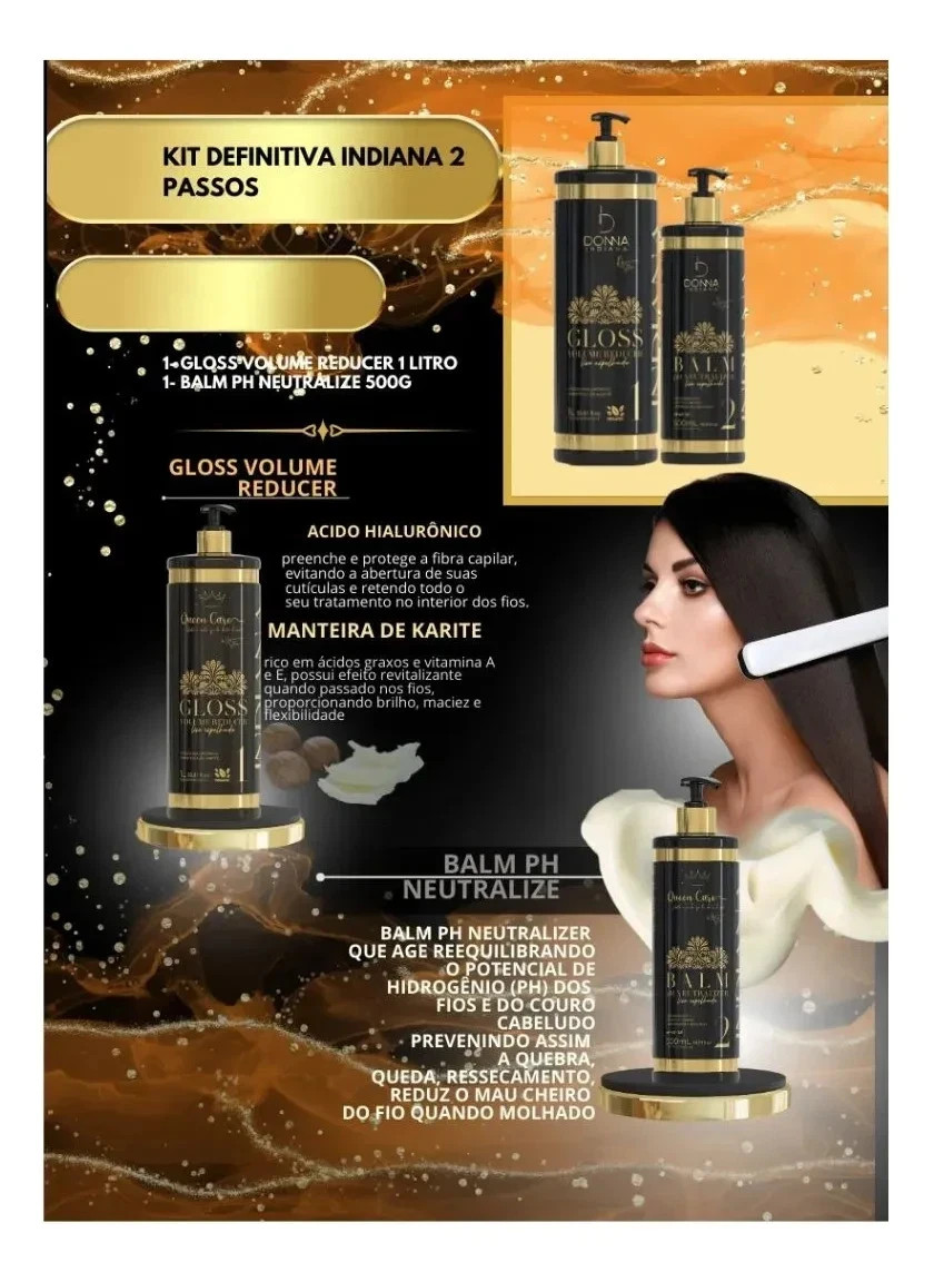 Donna Indiana Smooth Hair Volume Reducer Gloss Balm Mask QUEENCARE – 3 Products