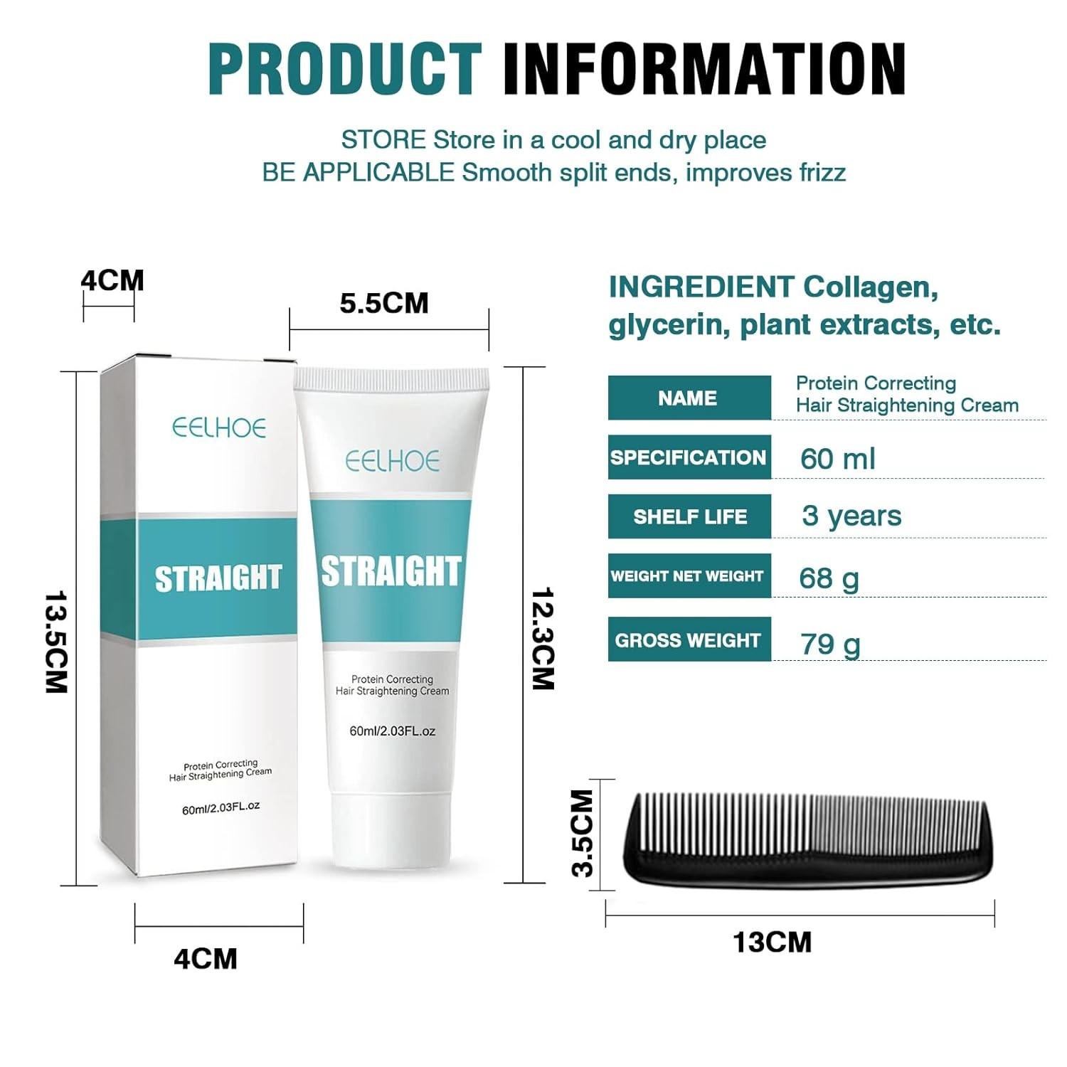 3 Packs Protein Hair Straightening Cream Silk & Gloss Hair Straighten Cream 60ml
