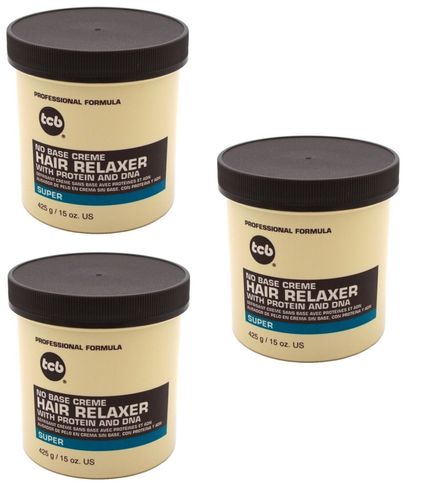 BL Tcb Hair Relaxer No Base Creme 15oz Super Jar X 3 Packs