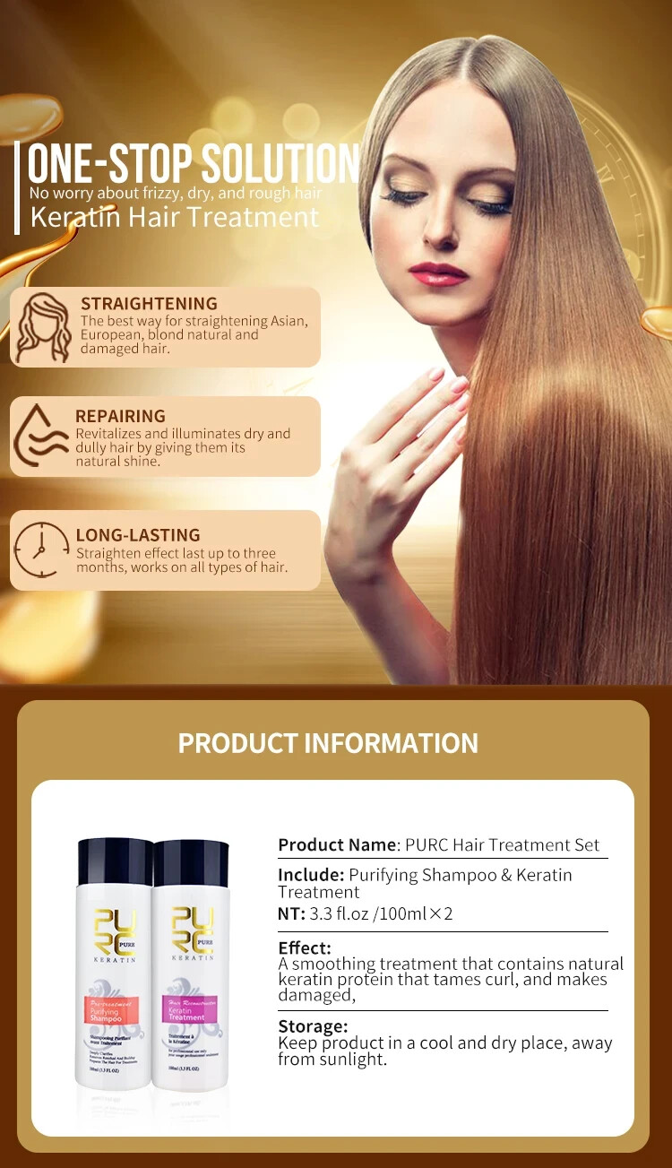 PURC 5% Straightening Treatment Curly Hair Brazilian Keratin Shampoo 100ml set