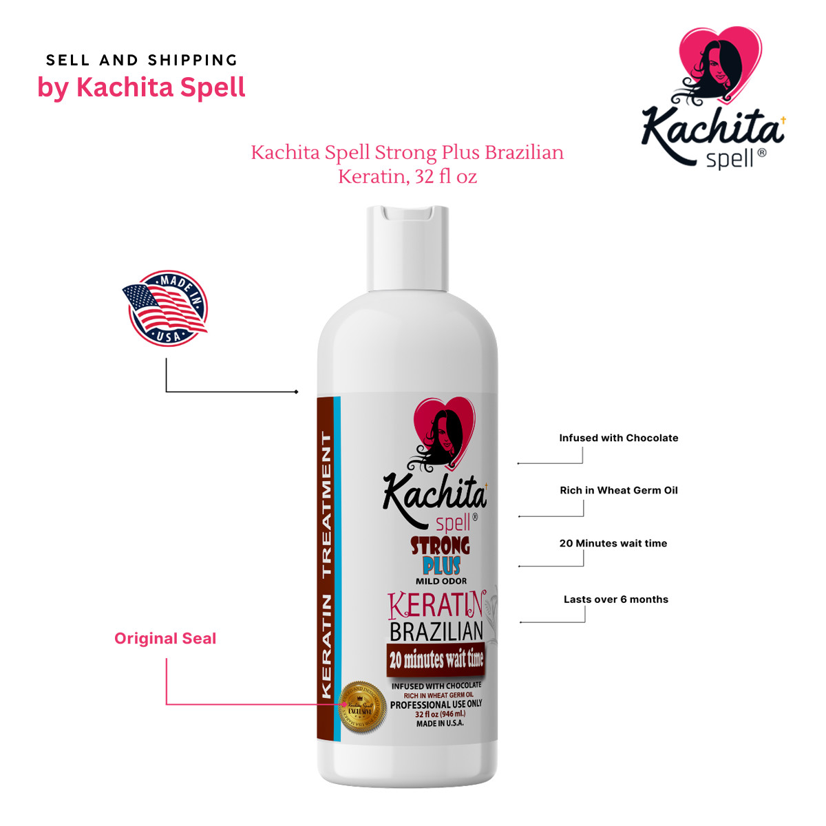 Brazilian Keratin Treatment Kachita Spell Chocolate 32floz+ Shampoo Conditioner