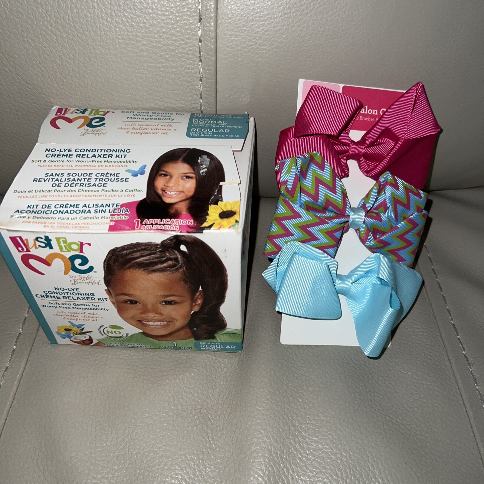 Just For Me No-Lye Conditioning Creme Relaxer Kit With 3 Free Bows.