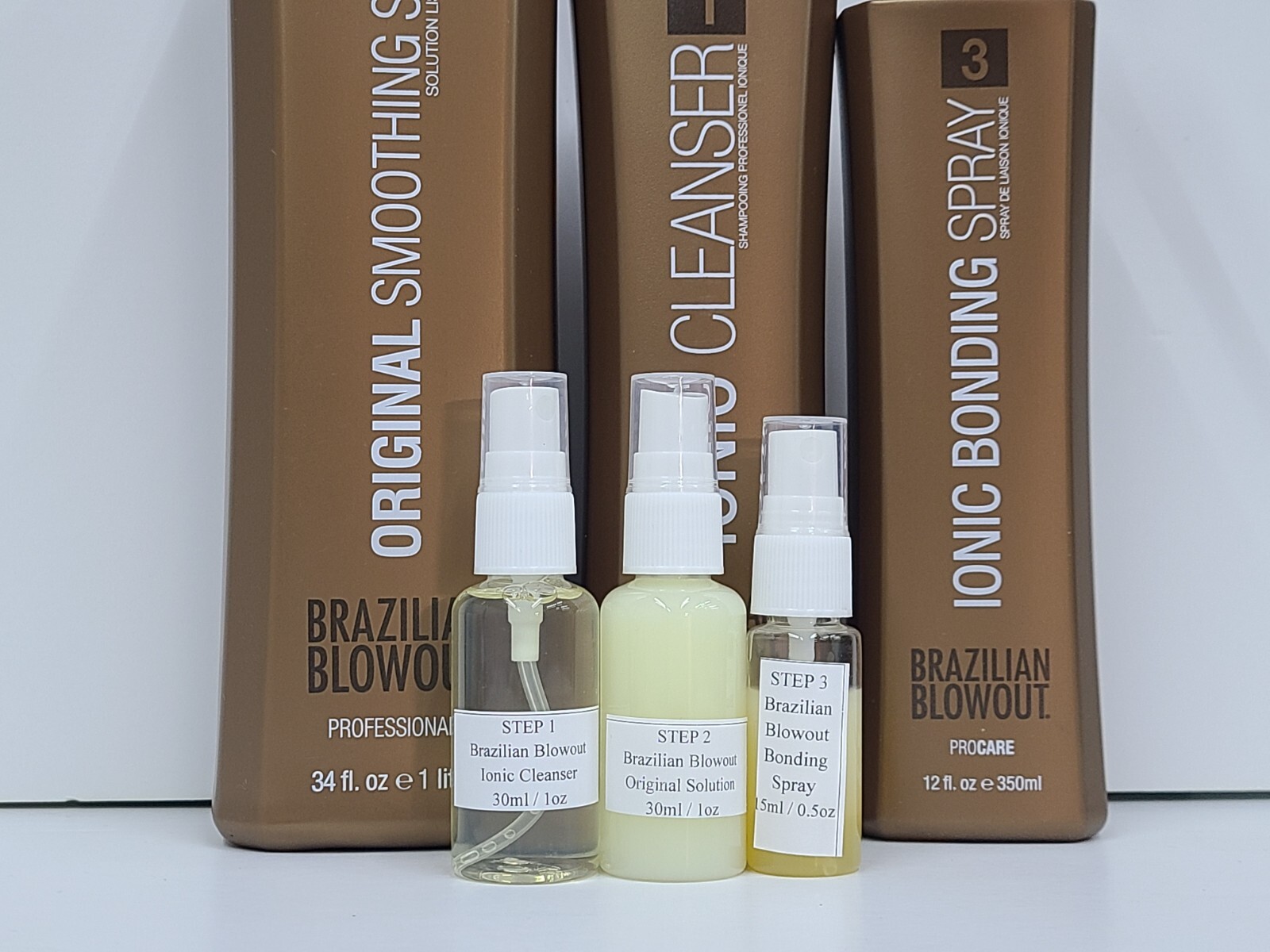 Brazilian Blowout Ionic Cleanser/Solution/Spray 1,2&3 STEPS (1oz) Full Set