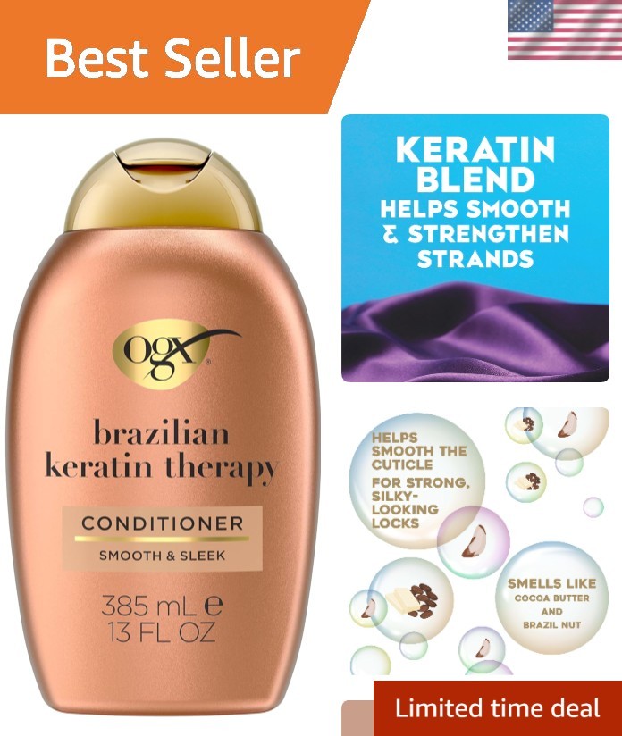 OGX Brazilian Keratin Conditioner Coconut Oil Hair Smoothing Sulfate Free Frizz