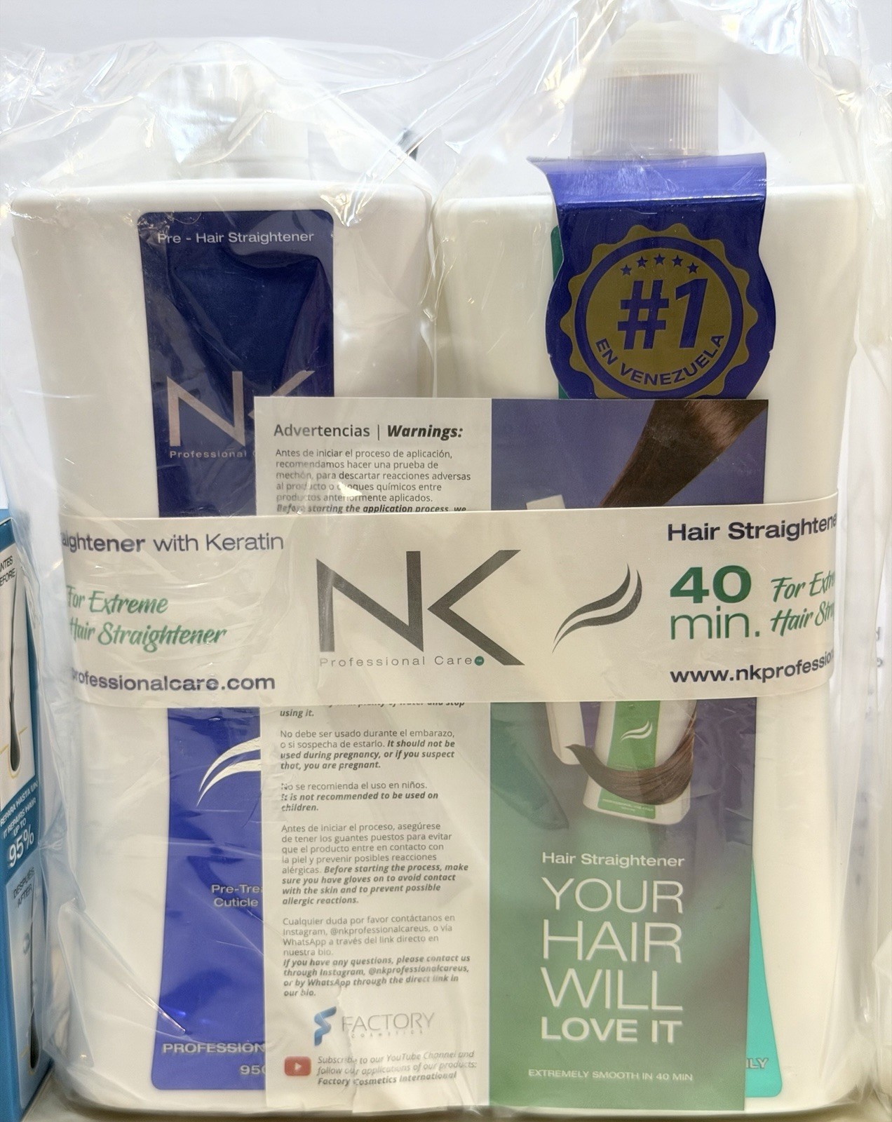 NK Professional Care Keratin Hair Straightener Kit 950ml + Repair Ampoules