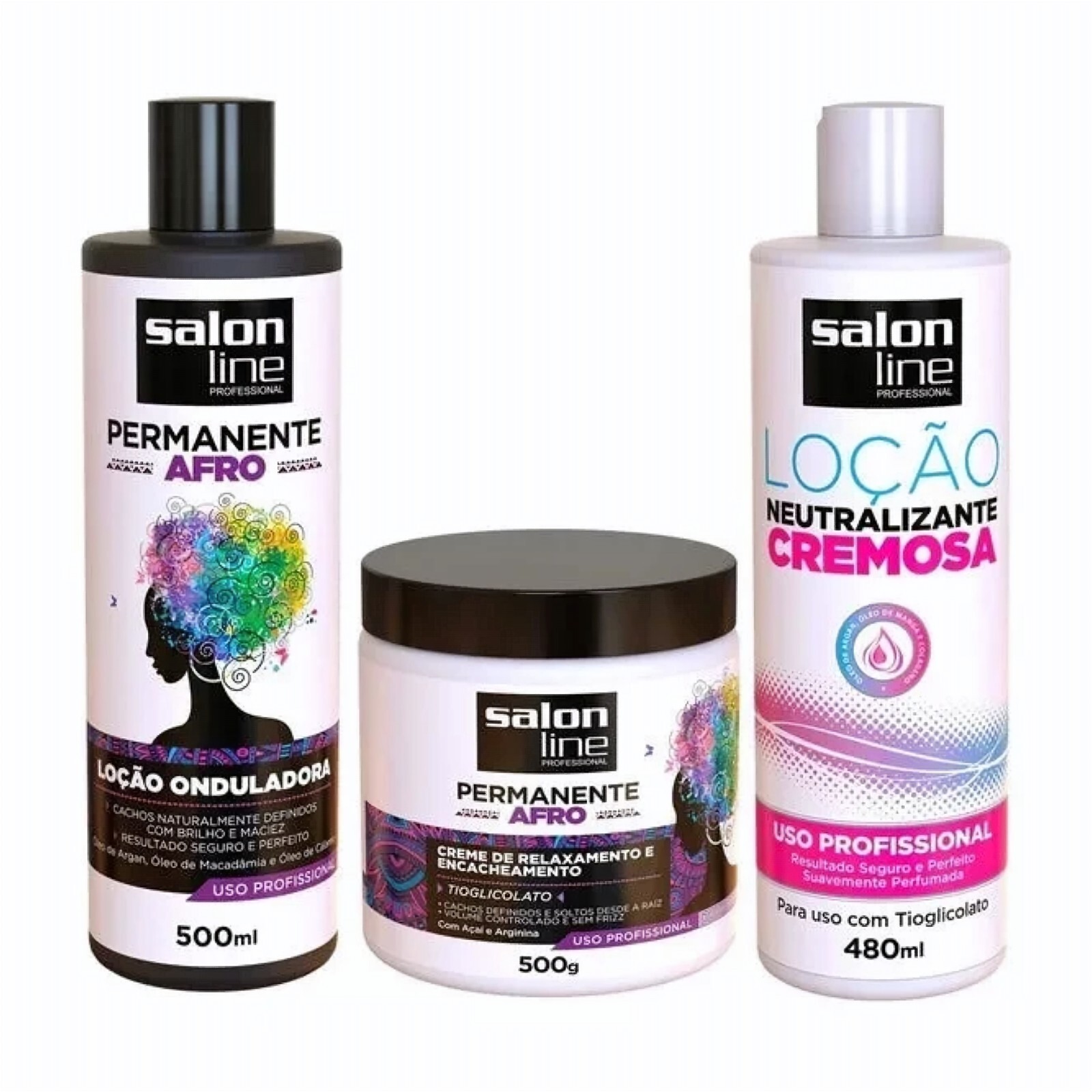 Kit Salon Line Afro Permanent Relaxing Cream + Wave Lotion + Neutralizer – 3×1